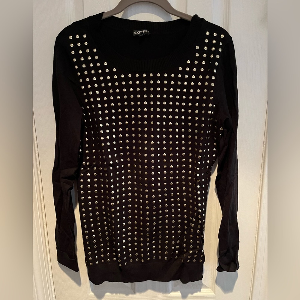 Express Black with Gold Studs Crewneck Sweater, Size Large